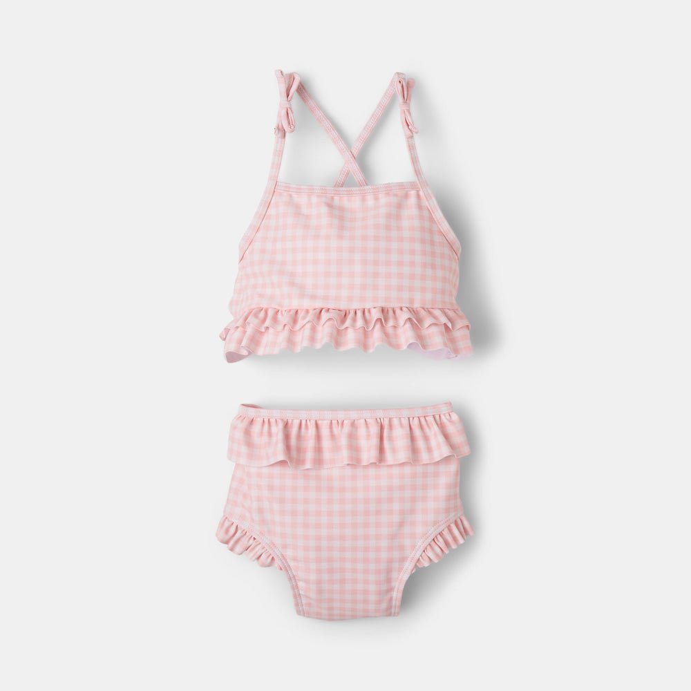 rise little earthling Ruffle Bow 2-pc Bathing Suit - Blue Fog Stripe / 6-12m