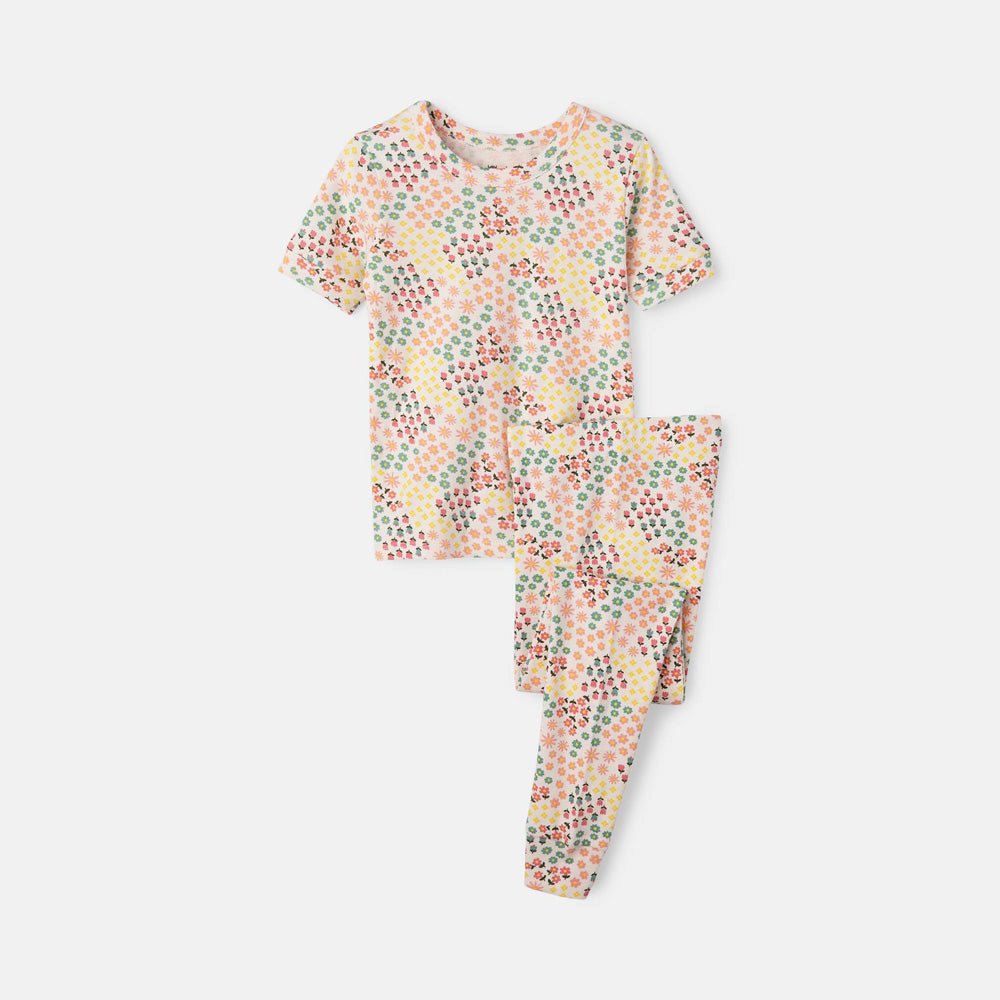rise little earthling Short Sleeve Sleep Set - Antique White Floral / 18-24M