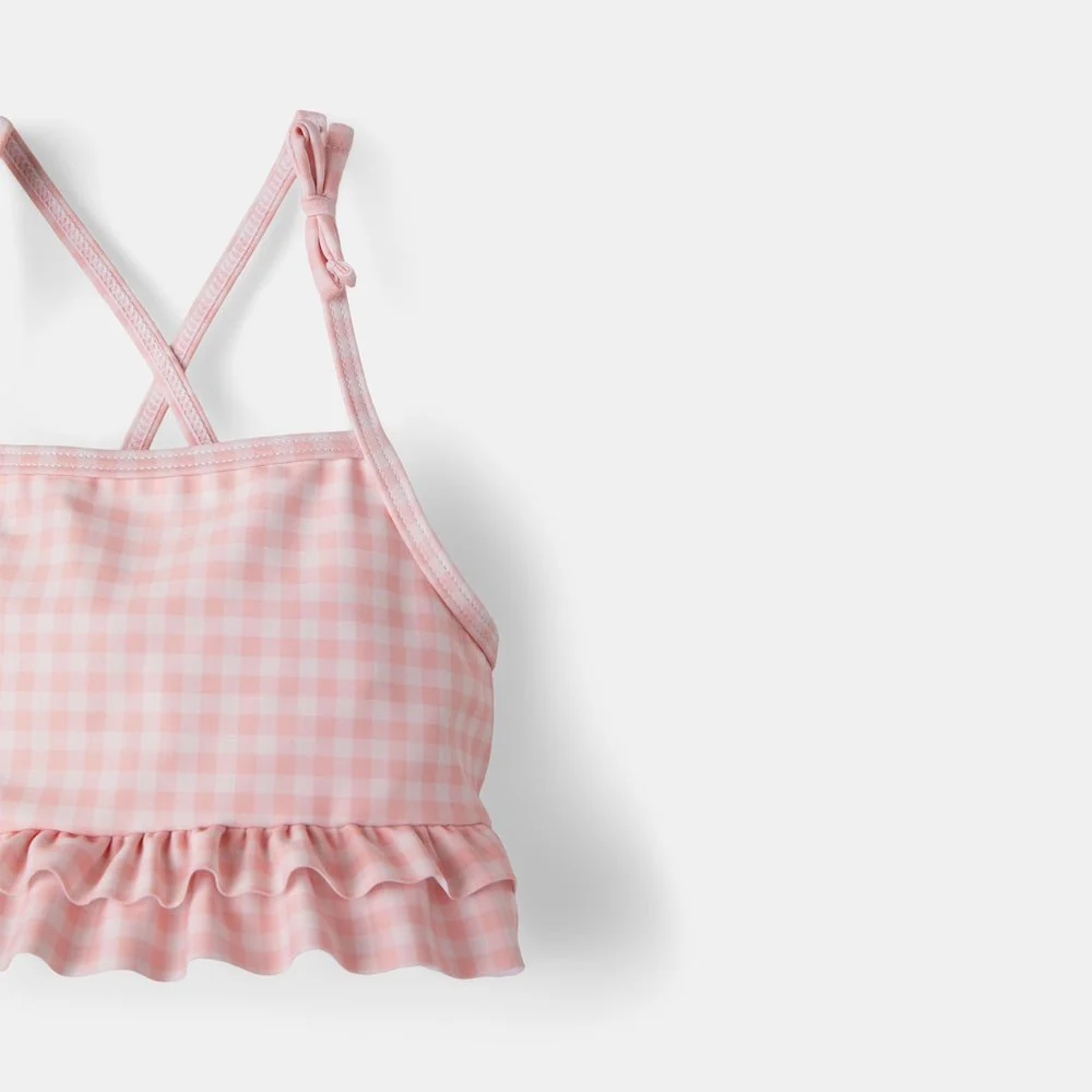 rise little earthling Ruffle Bow 2-pc Bathing Suit - Blue Fog Stripe / 6-12m - Image 2